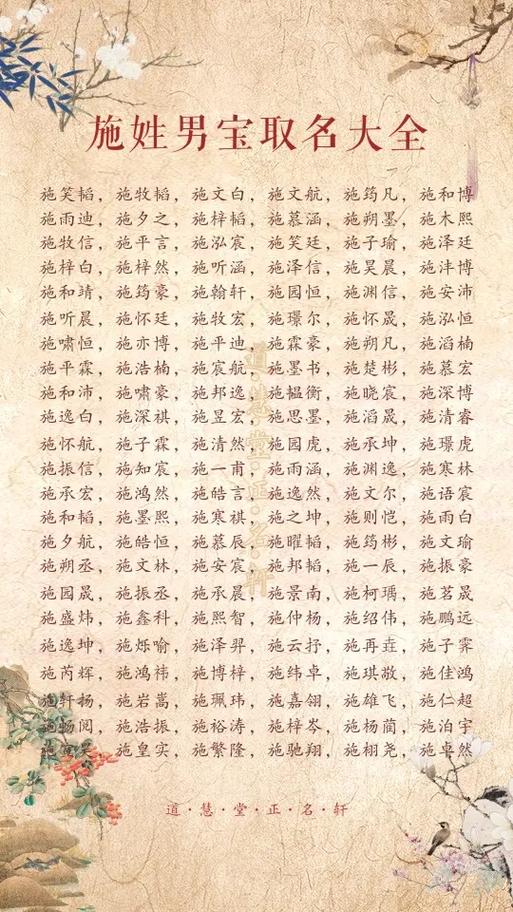 施氏宝宝取名寓意男孩女孩 施姓男孩起名字大全洋气两个字