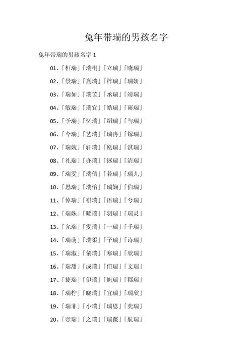 兔宝宝起名用瑞字 属兔起名100分